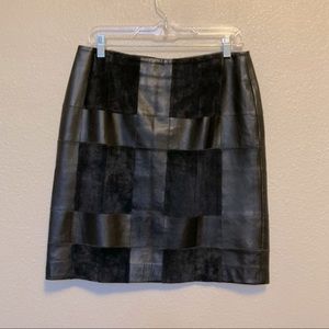 Alfani leather patchwork mini skirt sz 10 black leather suede retro vintage look